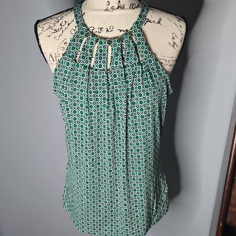 White House Black Market Green Pleated Halter Blouse